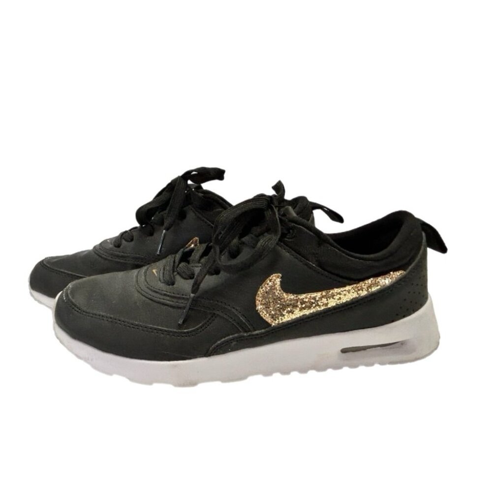 Nike Air Max Thea Sneakers Gold Glitter Swoosh SIZE 8